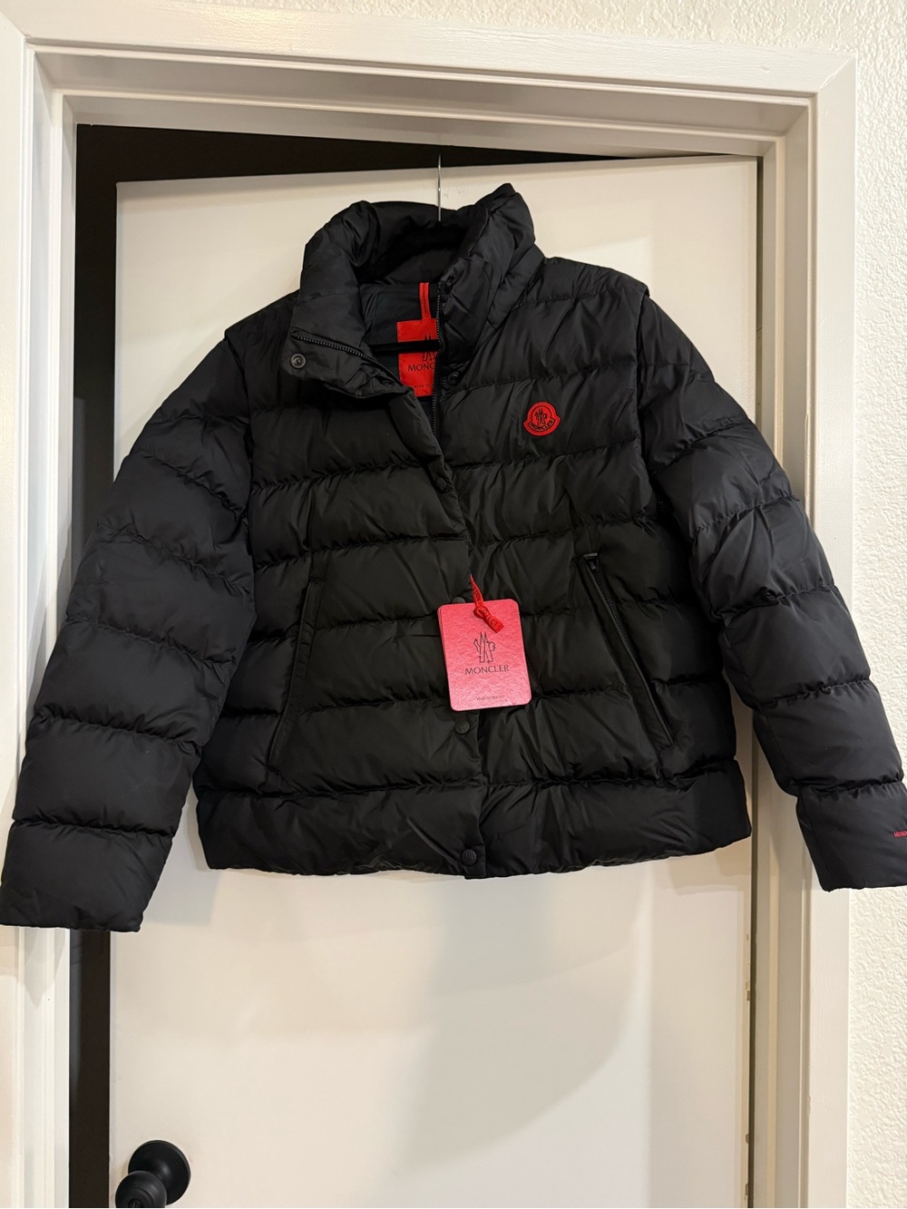 Moncler Black Jacket with Red Logo Patch